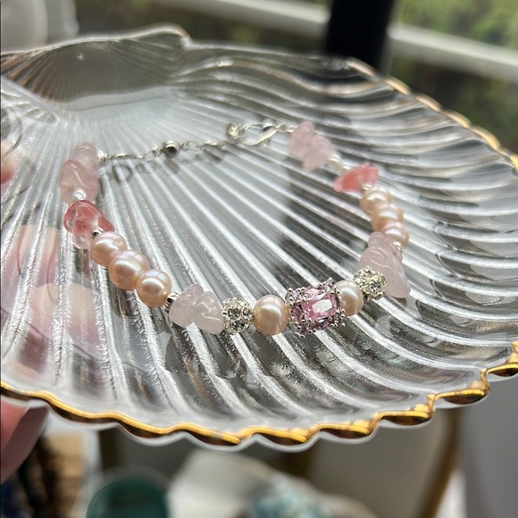 M212 Rose Quartz Freshwater Pearl Pink Gem Stone Bead Chip Bracelet Crystal - Picture 3 of 6
